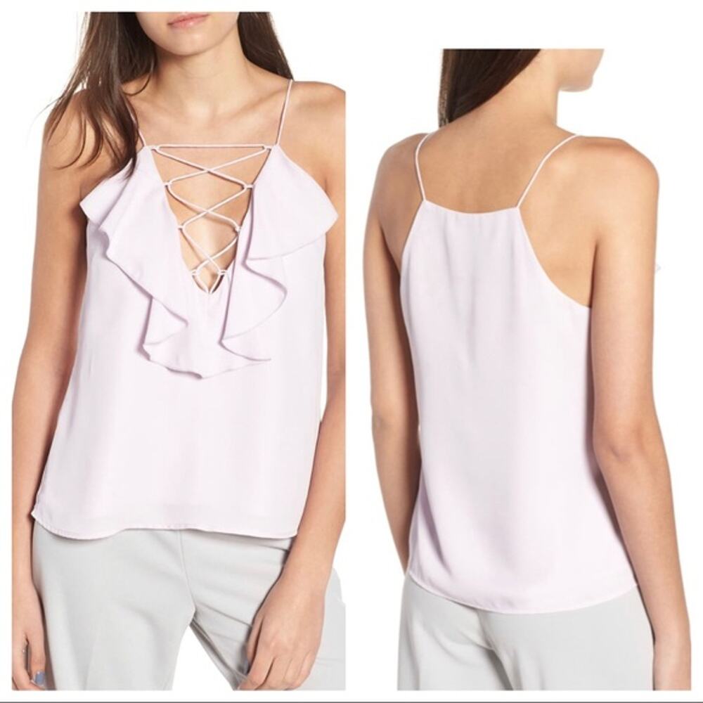 WAYF Lace-Up Ruffle Cami Women XXL Lavender Purple Deep V Tank Top